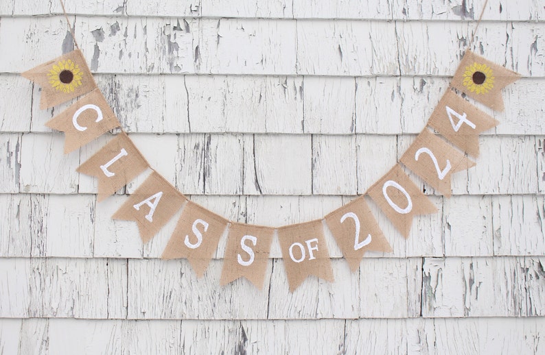 Class of 2024 Banner, Graduation Burlap Banner, Class of 2024 Bunting, High School Graduation Party Decorations, Rustic Graduation Decor image 4