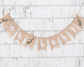 Peach Baby Shower Banner, Peach Shower Decorations, Baby Shower Burlap Banner, Oh Baby Burlap Banner, Greenery Baby Shower Decor