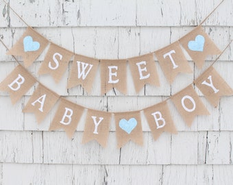 Sweet Baby Boy Banner, Rustic Baby Boy Shower Decorations, Baby Boy Shower Bunting, Baby Boy Burlap Banner, Shabby Chic baby shower