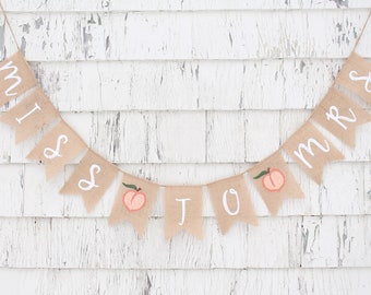 Peach Bridal Shower, Miss to Mrs Burlap Banner, Peach Bridal Shower Decorations, Greenery Shower Banner, Rustic Bridal Shower Decor