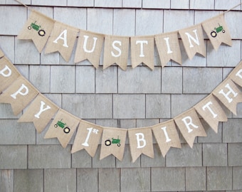 Farm inspired First 1st birthday Banner, Tractor Banner, First 1st Birthday Decor, Farm Party Decor, Custom First Birthday Sign