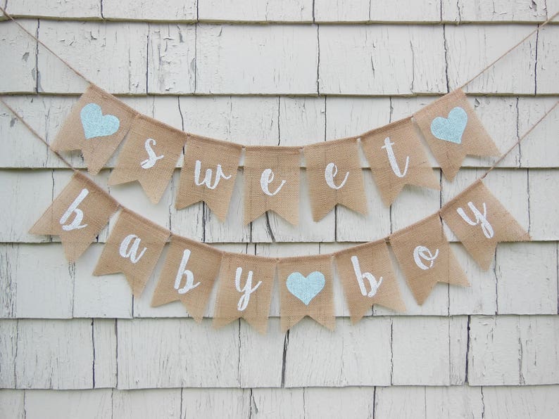 Sweet Baby Boy Banner, Rustic Baby Shower Decorations, Baby Boy Banner, Burlap Baby Shower Banner, Sweet Baby Boy, Baby Shower Bunting image 1