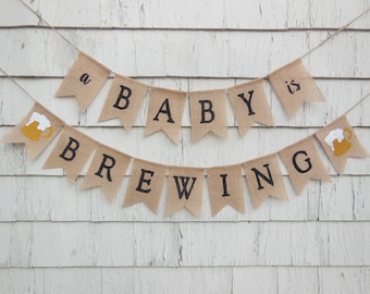 A Baby Is Brewing Baby Shower Banner, Hugs and Chugs, Beer Dudes and Diapers, Brews Before Baby is Due, Coed Couples Baby Shower Decor