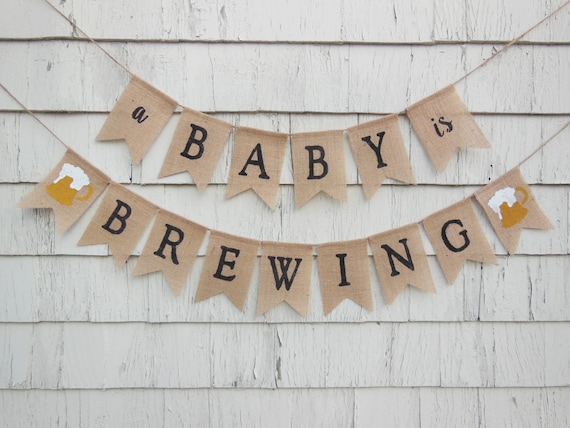 A Baby Is Brewing Baby Shower Banner, Hugs and Chugs, Beer Dudes and Diapers, Brews Before Baby is Due, Coed Couples Baby Shower Decor