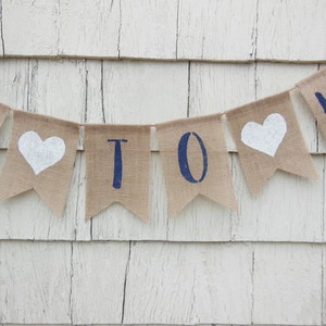 Miss to Mrs Banner, Navy Blue Bridal Shower Decor, Miss to Mrs Bunting Garland, Engagement Banner Engaged Garland, Burlap Rustic Shower Sign image 2