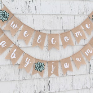 Succulent Baby Shower, Custom Welcome Baby Banner, Succulent Shower Decorations, Greenery Baby Shower Decorations, Personalized Baby Banner image 1
