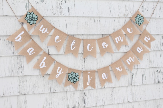 Succulent Baby Shower, Custom Welcome Baby Banner, Succulent Shower Decorations, Greenery Baby Shower Decorations, Personalized Baby Banner