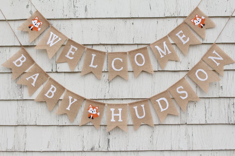 Fox Baby Shower Decorations Fox Baby Banner Baby Boy Shower Etsy