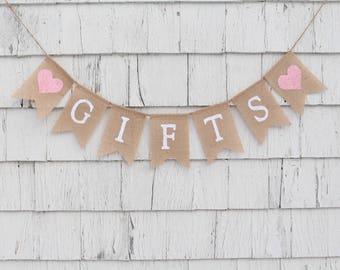 Gifts Burlap banner, Gifts Burlap Bunting, Rustic Bridal Shower Decorations, Baby Shower Decor, Country Bridal Shower, Gifts Table Sign