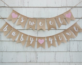 Sweet Baby Girl Banner, Baby Girl Shower Banner, Baby Girl Banner, Baby Girl Shower Decorations, Rustic Shower Decor, Pink Baby Shower