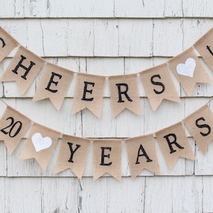 Cheers to 20 Years Banner, 20th Birthday Decorations, 20th Anniversary Decorations, 20 Years Loved, 20th Anniversary Banner, 20th Birthday