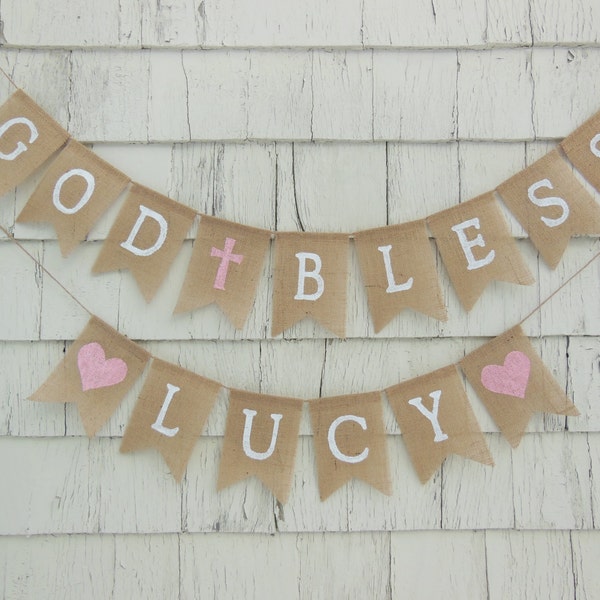 First Holy Communion Decorations, First Communion Banner, Custom Baptism Banner, God Bless Banner, Christening Banner, Baptism Burlap Banner