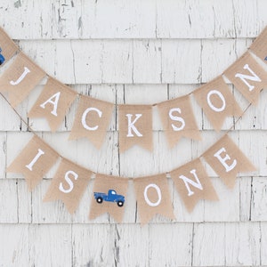 Little Blue Truck Birthday, Custom Birthday Burlap Banner, Vintage Truck 1st First Birthday Decor, I am One Banner, Truck Party Decorations