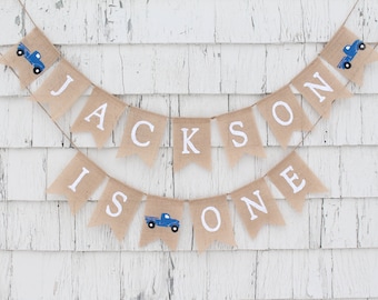 Little Blue Truck Birthday, Custom Birthday Burlap Banner, Vintage Truck 1st First Birthday Decor, I am One Banner, Truck Party Decorations