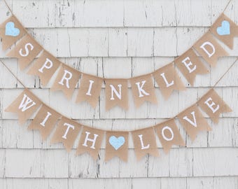 Sprinkled With Love Banner, Baby Sprinkle Decorations, Baby Sprinkle Banner, Boy Baby Sprinkle Decorations, Rustic Boy Shower Burlap Banner