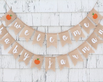 Little Cutie Baby Shower Banner, Citrus Shower Decorations, Baby Burlap Banner, Custom Personalized Welcome Baby Banner, Script Banner