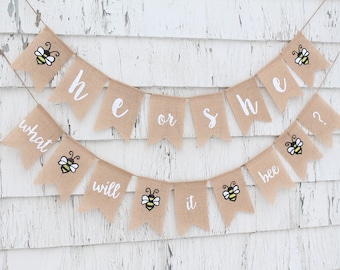 He or She What Will It Bee Banner, Bee Gender Reveal, Bee Baby Shower, Bumble Bee Gender Reveal Banner, What Will it Bee?, Burlap Banner