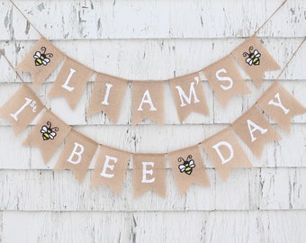 Happy Bee Day Banner, Custom Bee Day Banner, Bumble Bee First 1st Birthday Decorations, Bee Party Supplies, Bee 1st Birthday Burlap Banner