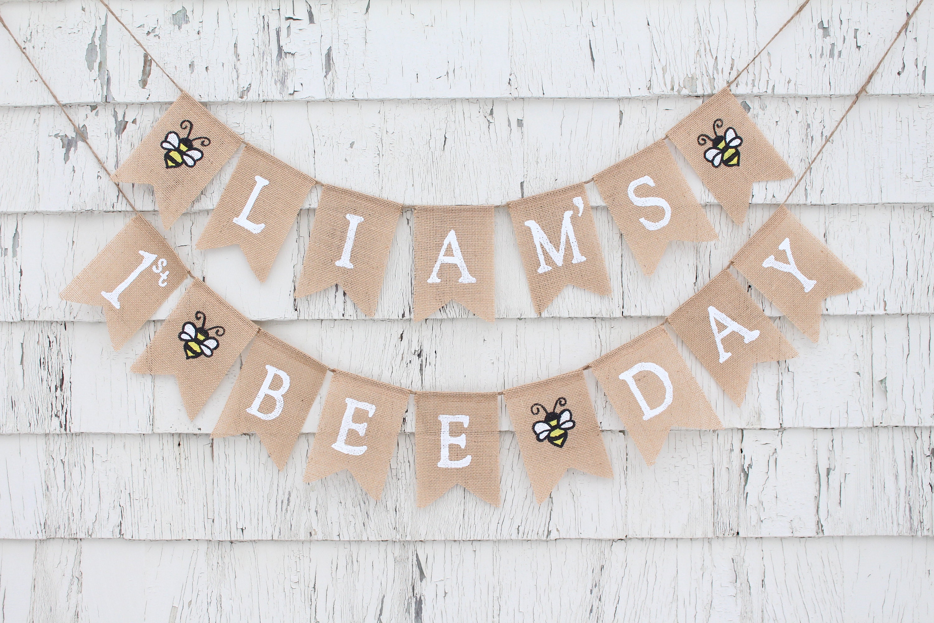 Happy Bee Day Banner, Custom Bee Day Banner, Bumble Bee First 1st Birthday Decorations, Bee Party Supplies, Bee 1st Birthday Burlap Banner
