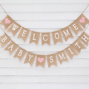 Welcome Baby Burlap Banner, Custom Baby Shower Banner, Baby Shower Bunting, Rustic Baby Shower Decorations, Personalized Baby Burlap Banner