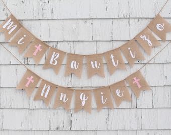 Mi Bautizo Banner, Mi Bautizo Decorations, Girl Baptism Banner, Christening Burlap Banner, Spanish Baptism, Baby Dedication, Mi Bautizo Sign