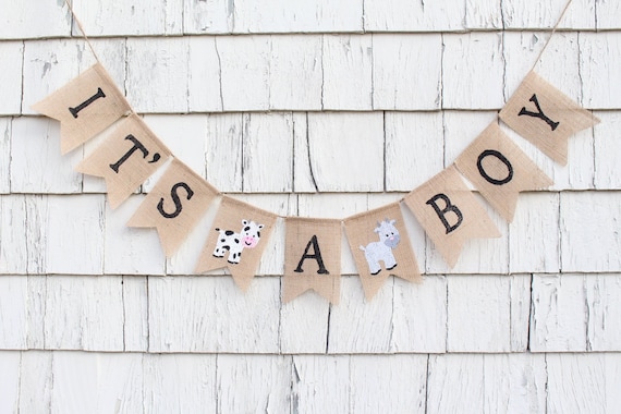 Farm Baby Shower Decorations, Barnyard Baby Shower Banner, Farm Baby Banner, Farm Animals Banner, Its a Boy Banner, Its A Boy Burlap Bunting