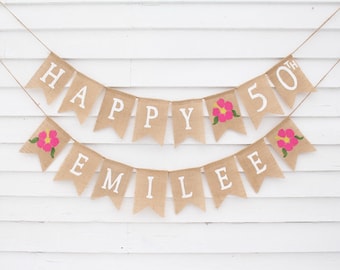 Custom Happy Birthday Banner, Beach Hawaiian Aloha Luau Theme, Happy 50th Birthday Banner, Tropical Birthday Decorations, 25th, 40th, 30th