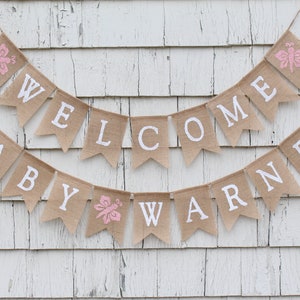 Welcome Baby Burlap Banner, Custom Baby Shower Banner, Baby Shower Bunting, Rustic Baby Shower Decorations, Personalized Baby Burlap Banner image 5