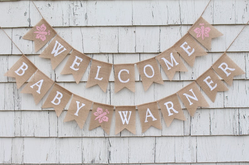 Welcome Baby Burlap Banner, Custom Baby Shower Banner, Baby Shower Bunting, Rustic Baby Shower Decorations, Personalized Baby Burlap Banner image 5