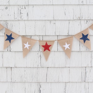 Star Banner, Patriotic Banner, Patriotic Burlap Bunting, 4th of July Banner, 4th of July Garland, Patriotic Decor, Rustic 4th of July Decor