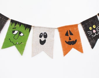 Rustic Halloween Decorations, Halloween Burlap Banner, Fall Banner, Happy Halloween Garland, Burlap Banner Bunting, Halloween Mantel Decor