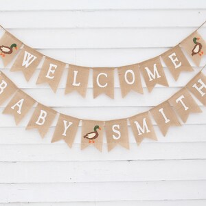Mallard Duck Baby Shower Decorations, Welcome Baby Burlap Banner, Custom Personalized Baby Shower Banner, Duck Hunting Theme Baby Boy