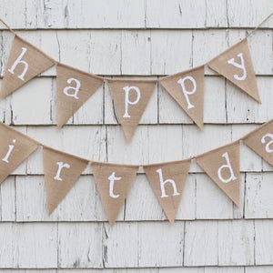 Happy Birthday Burlap Banner, Happy Birthday Bunting, Birthday Decorations, Custom Happy Birthday Garland, Rustic Birthday Decorations