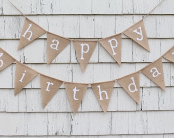 Happy Birthday Burlap Banner, Happy Birthday Bunting, Birthday Decorations, Custom Happy Birthday Garland, Rustic Birthday Decorations