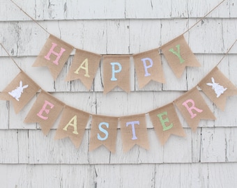 Easter Decor, Happy Easter Banner, Easter Bunting, Easter Garland, Easter Bunny Banner, Burlap Bunting Easter Spring Sign