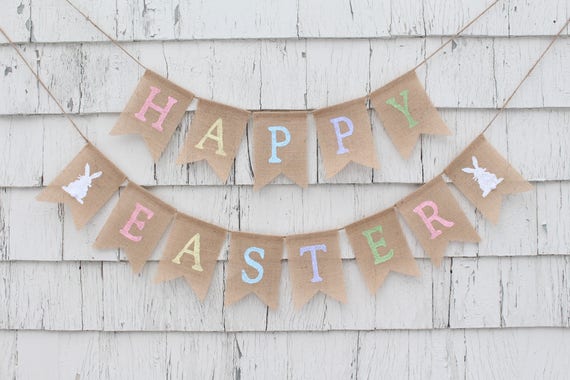 Easter Decor, Happy Easter Banner, Easter Bunting, Easter Garland, Easter Bunny Banner, Burlap Bunting Easter Spring Sign