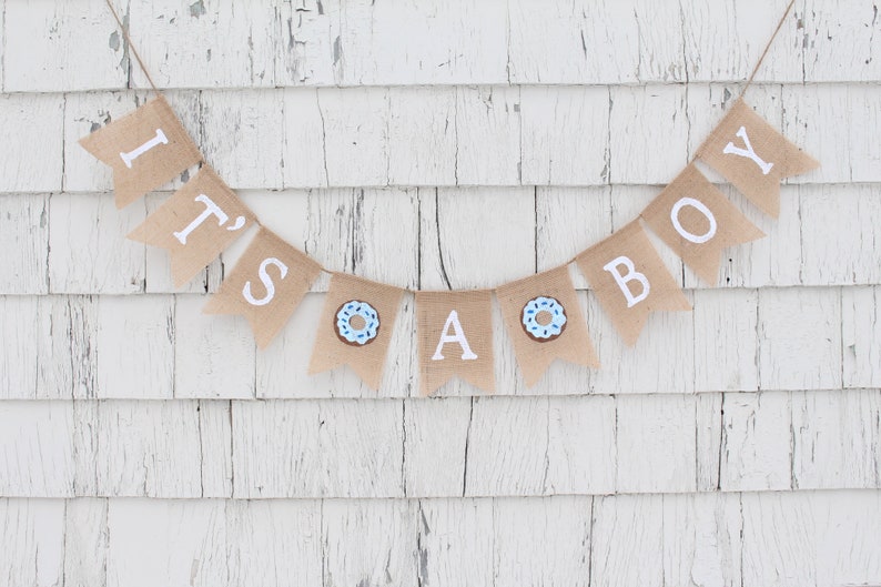 Donut Baby Shower Decorations, Doughnut Baby Shower, Its A Boy Banner, Its A Boy Burlap Bunting, Donut Banner, Baby Boy Shower Decorations image 3