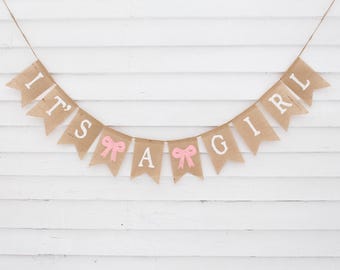 Coquette Baby Shower Decorations, Its A Girl Burlap Banner, Pink Bow Theme Baby Girl Shower Decor, Pink Bow Banner, Coquette Girly Party