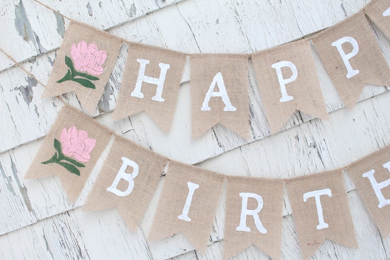 Floral First Birthday Banner Custom First Birthday Banner Happy Birthday Burlap Banner Flower Party Decor Floral Boho Party Decorations