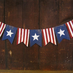 American Flag Banner, Patriotic Banner, Patriotic Bunting, 4th of July Banner, Patriotic Decor, Burlap Bunting Garland, 4th of July Decor