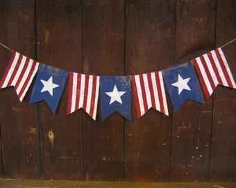 American Flag Banner, Patriotic Banner, Patriotic Bunting, 4th of July Banner, Patriotic Decor, Burlap Bunting Garland, 4th of July Decor