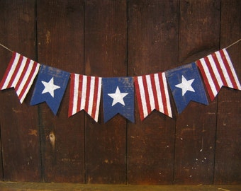 American Flag Banner, Patriotic Banner, Patriotic Bunting, 4th of July Banner, Patriotic Decor, Burlap Bunting Garland, 4th of July Decor