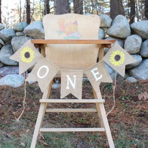 Sunflower Highchair Banner, Sunflower First Birthday Party Decorations, High Chair Burlap Banner, One Banner, Flower Birthday