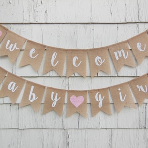 Bannière de bienvenue de petite fille, décorations de shower de bébé fille, bannière de bébé fille, décoration de shower de bébé chic, bannière de shower de bébé fille, décoration de baby shower rose