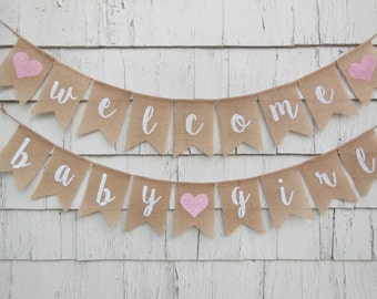 Welcome Baby Girl Banner, Baby Girl Shower Decorations, Baby Girl Banner, Chic Shower Decor, Girl Baby Shower Banner, Pink Baby Shower Decor