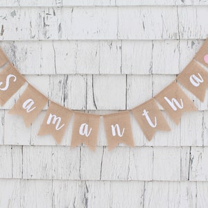 Custom Baby Name Banner, Script Banner, Personalized Baby Bunting, Baby Shower Decorations, Rustic Shower Decorations, Custom Script Banner