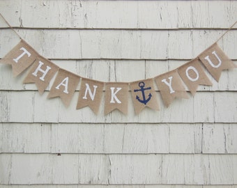 Thank You Banner, Thank You Sign, Wedding Banner, Thank You Burlap Banner, Nautical Wedding Banner, Wedding Decor, Thank You Photo Prop