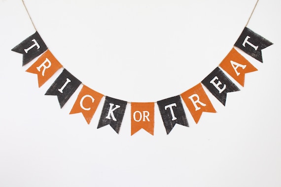 Halloween Decor, Trick or Treat Burlap Banner, Halloween Banner, Happy Halloween, Burlap Banner Bunting, Halloween Bunting