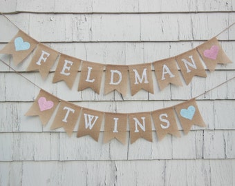 Twins Baby Shower Banner, Twins Bunting, Twice Blessed Banner, Twins Baby Shower Decorations, Twin Girls, Twin Boys, Twins Gender Reveal