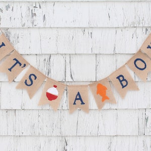 Fishing Baby Shower Decorations, Its A Boy Burlap Banner, Baby Boy Shower Decorations, Gone Fishing Baby Shower, Fish Banner, Fishing Decor